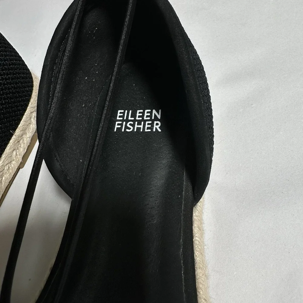 Eileen Fisher Mews Mesh‎ Slip On Espadrille Sandals Women's Sz 7.5 Black Elastic